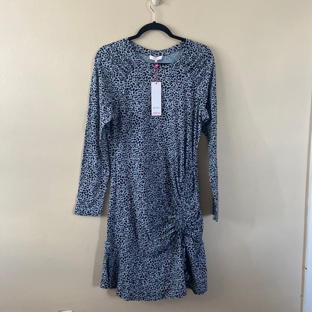 New Parker Long Sleeve Knee length Dress Blue Animal Print Leopard Tiger XL 14